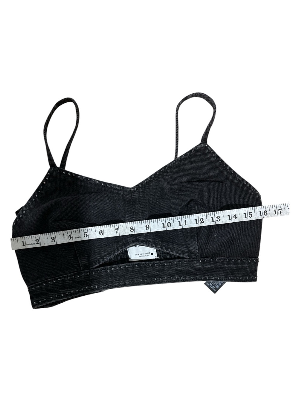 Zara Black Denim Studded Cutout Bralette Crop Top - Size Medium (M) - Picture 5 of 5